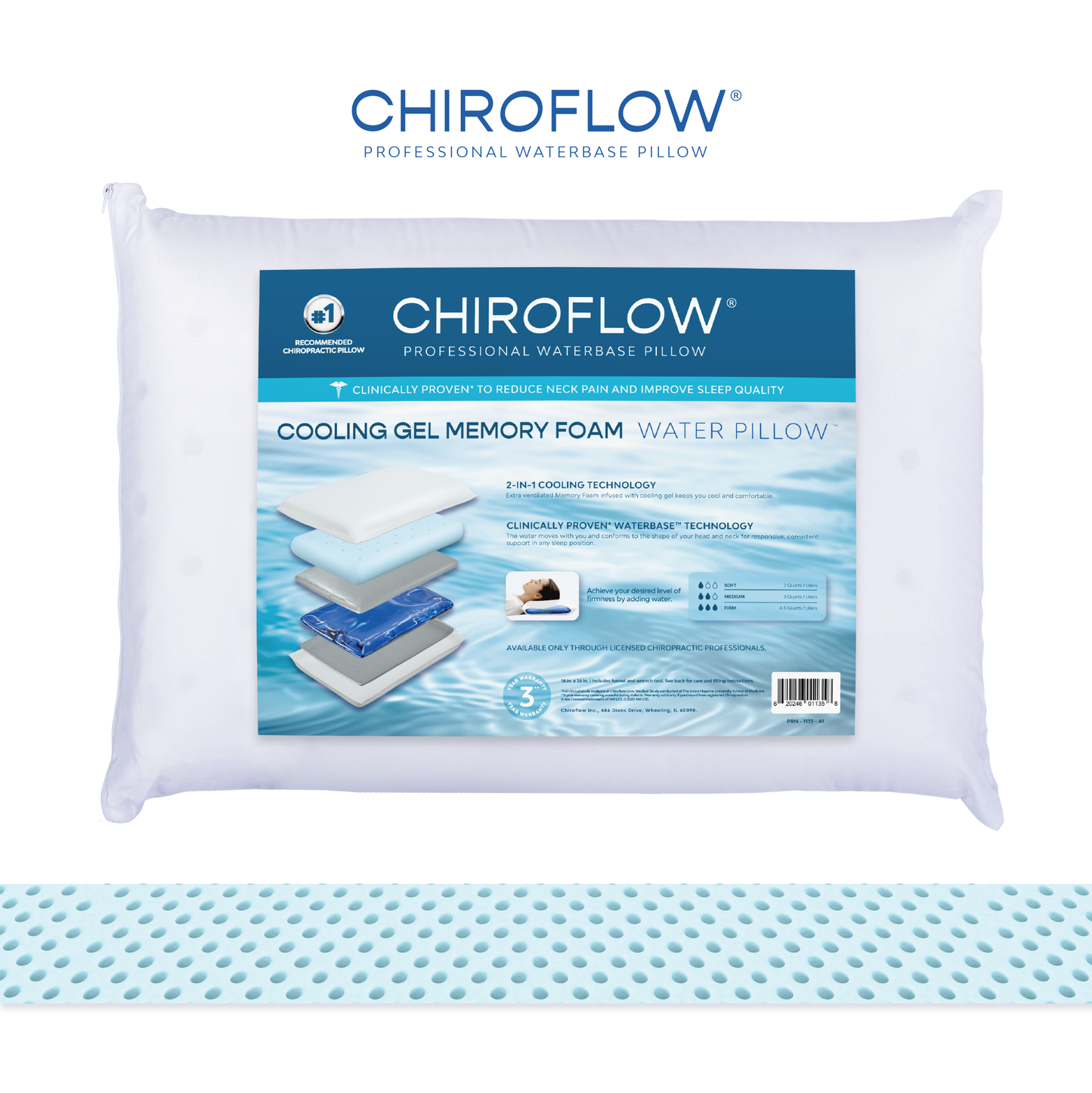 Chiroflow Cooling Gel Memory Foam Water Pillows - Multi-Pack Options